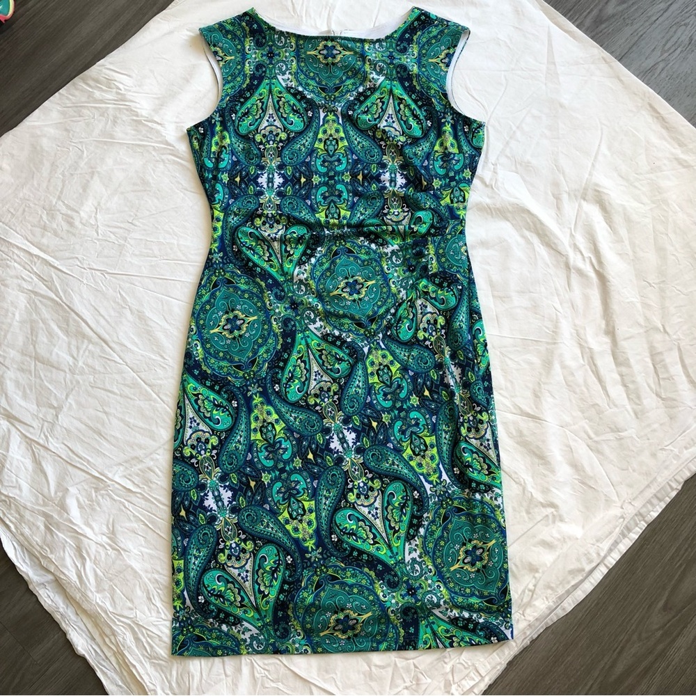 Tanjay Green and Blue Paisley Pattern Sleeveless Shift Dress Size‎ 8